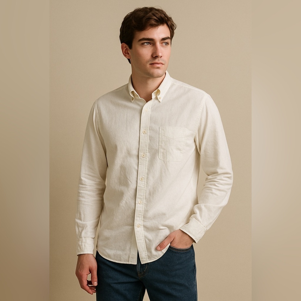 INDICODE INGlobe Mens White Linen Blend Button Up Shirt XL Beach Coastal Preppy